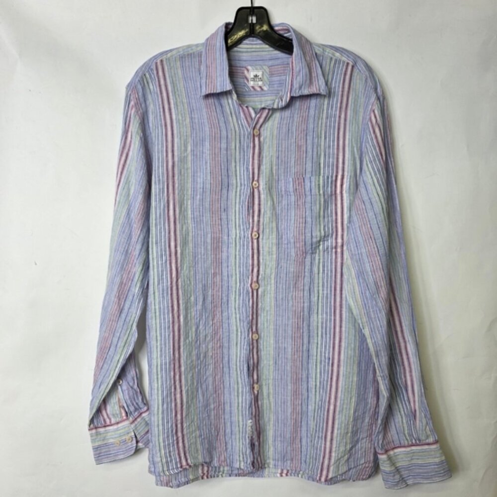 Peter Millar linen  pin stripes multi color long sleeves button down Shirt